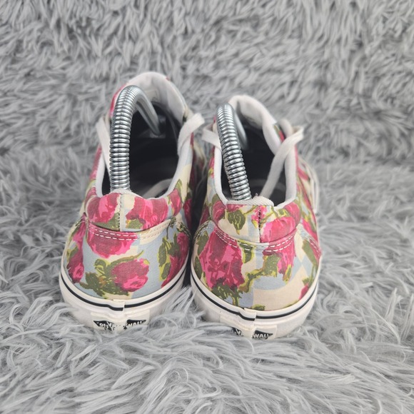 Vans Floral Rose Checkerboard Sneakers Women 9 Pink Blue Low Top Skate Shoes - Picture 5 of 9